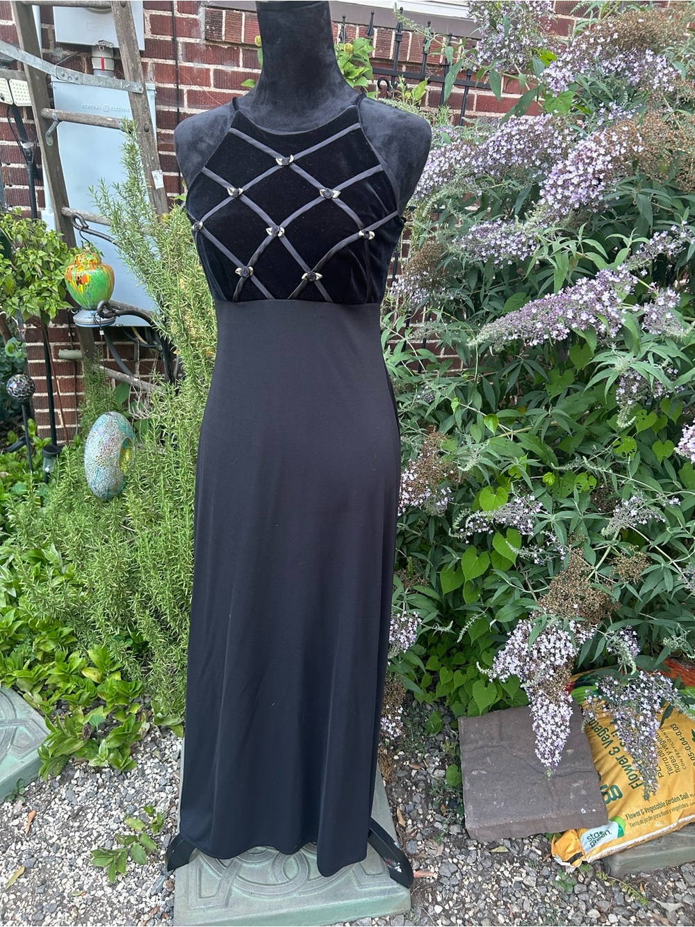 Betsy & Adam Vintage 90s Black Velvet Gothic Maxi Dress